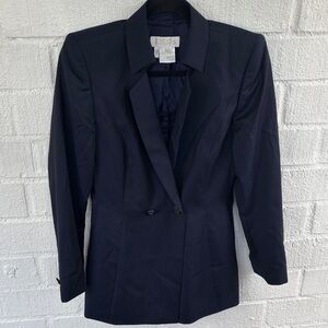 Escada Margaretha Ley Navy Suit Silver Button Blazer Jacket sz 34